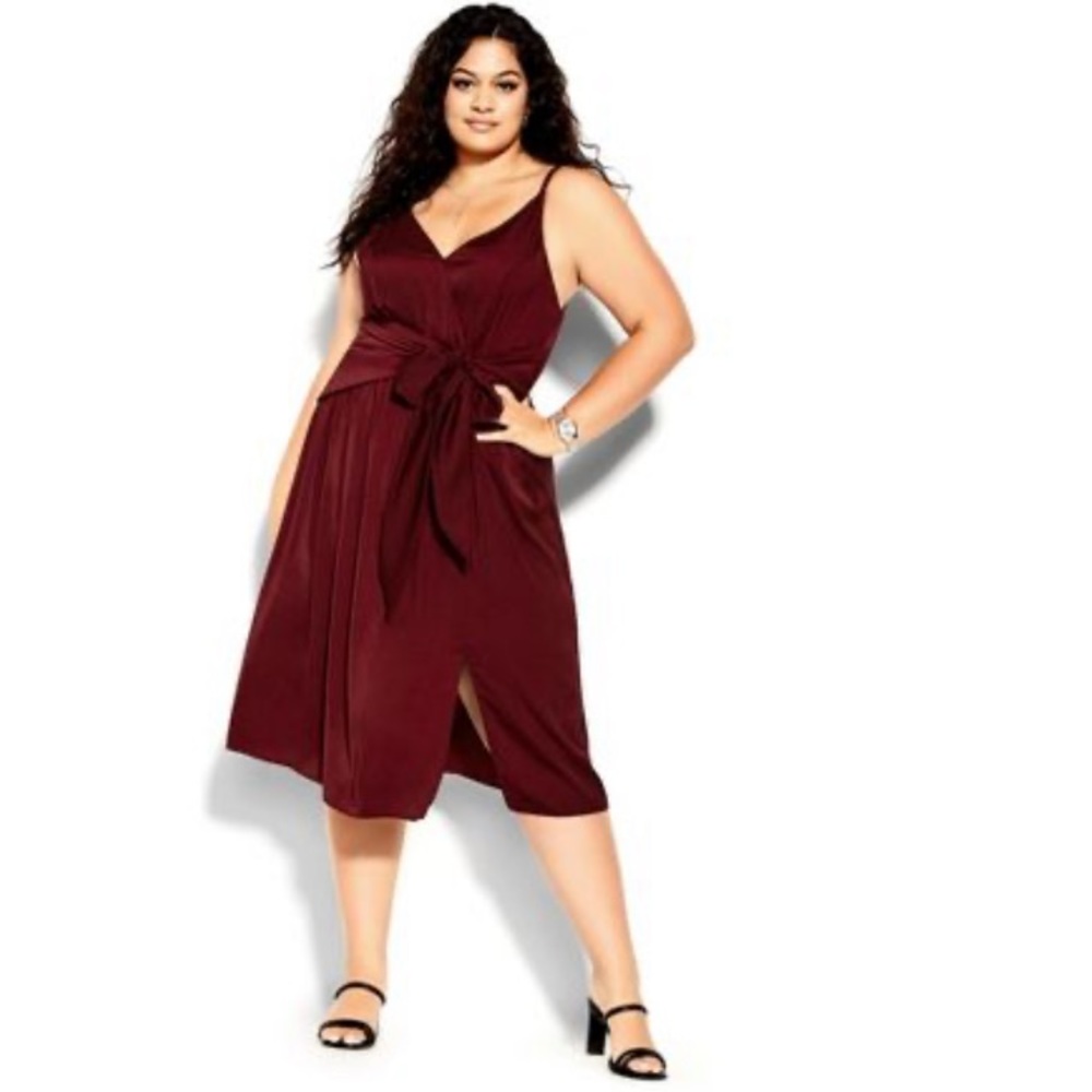 City Chic Purple V-Neck Sleeveless Wrap Midi Dress